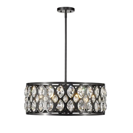 Z-LITE Dealey 6 Light Chandelier, Matte Black + Clear Crystal 6010-24MB